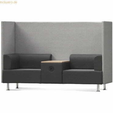 Abbildung von Rocada Büromöbel, Modulares 2 Sitz Sofa, mit zentralem Tisch, Elektroanschluss und 3 seitigem Sichtschutz, 200x137x68 cm, Schwarz Grau
