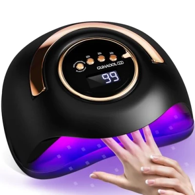 Abbildung von GUHAOOL 180W Nageltrockner Lampe, UV Lampe für Gelnägel,UV Nägel Professionelle mit Griff,4 Timer Einstellungen,Sensor LCD Display,Abnehmbarer Basis,für Alle Nagellacke,Schwarz