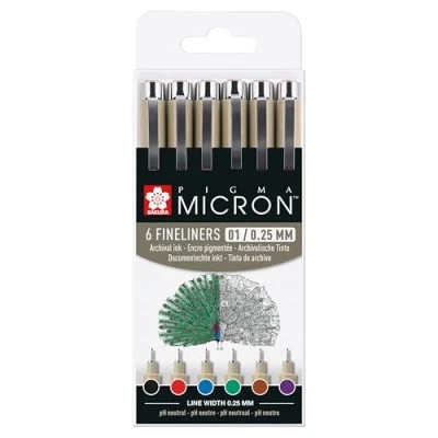 Abbildung von Pigma Micron Fineliners, 6 verschiedene Farben, 0,25 mm