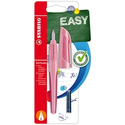 Abbildung von Schulfüller mit Linkshänder Feder L STABILO EASYbuddy Pastel in rosiges Rouge blau (löschbar) inkl. Patrone