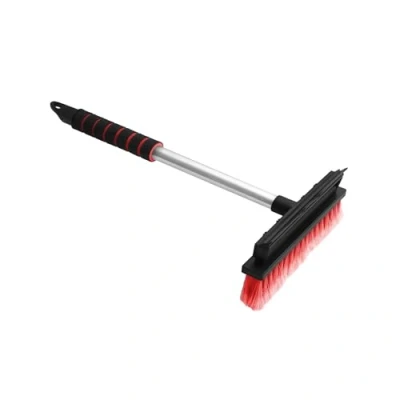 Abbildung von ToM PaR Reinigungsbürste mit Gummiwischer 2 in 1 Bürste abstreifer Ergonomischer Griff Gummi zum Wischen von Wasser und Dampf Haltbare Borsten Autoscheiben Spiegel 43 cm Rot