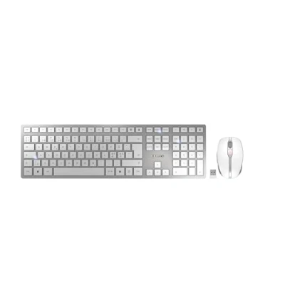 Abbildung von CHERRY DW 9100 SLIM, Kabelloses Tastatur und Maus Set, Pan Nordisches Layout (QWERTY), Bluetooth &amp; 2,4 GHz Funk, Leise Tasten, Wiederaufladbar, Weiß Silber