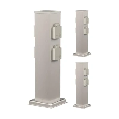 Abbildung von ledscom.de 3 Stück Garten Steckdosensäule Polly für außen, IP44, 4 Fach, Edelstahl, eckig, 40 cm