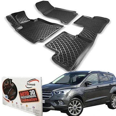 Abbildung von Trimak Passgenau 3D Fussmatten Auto Kompatibel mit Ford Kuga 2 Gen 2012 2019 Zubehör 1. und 2. Reihe Gummimatten Autos TPE Allwetter Geruchlos rutschfest Vorne Hinten Schwartz