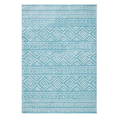 Abbildung von SAFAVIEH Boho Teppich für Wohnzimmer, Esszimmer, Schlafzimmer Tulum Collection, Kurzer Flor, Türkis und Elfenbein, 122 X 183 cm