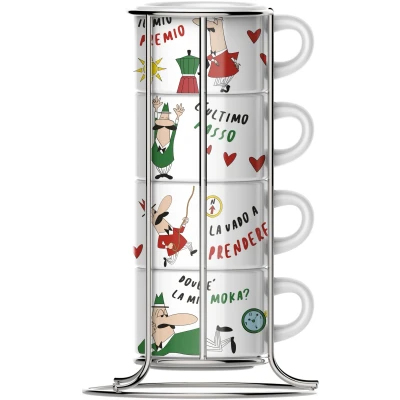 Abbildung von BIALETTI Cappuccinotasse, (5 tlg.), (4 Cappuccinotassen mit Metallgestell)
