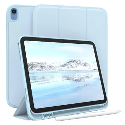 Abbildung von EAZY Case Schutzhülle mit Stifthalter für iPad 10. Generation 2022 10.9 Zoll Hülle Stifthalterung Tablet Cover Touchpen Smartcase aufstellbar Klappcase Auto Sleep Wake Up Etui Blau