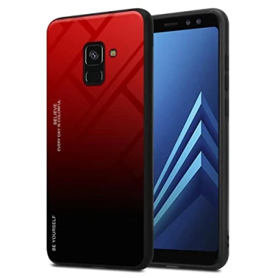 Abbildung von Cadorabo Hülle kompatibel mit Samsung Galaxy A8 2018 Schutzhülle TPU Silikon Case Glas Slim Kratzfest Weiche Gummi Rundumschutz für in Schwarz