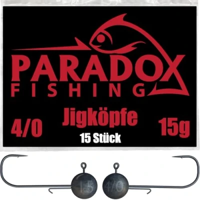 Abbildung von Paradox Fishing Jigköpfe Set 15x 15g 4/0 I Jig Köpfe Gummifisch mit Jighead für Gummifische Zander Angelzubehör