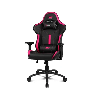Abbildung von DRIFT Gaming Chair DR350 DR350BP Chair, Kunstleder, 4D Armlehnen, geräuscharme Rollen, Klasse 4 Kolben, Neigung, Lenden /Halswirbelkissen, Farbe schwarz/rosa