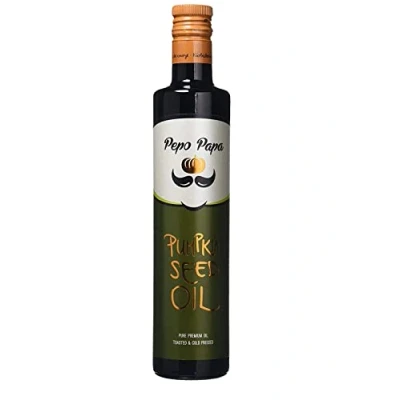 Abbildung von Pepo Papa Kürbiskernöl geröstetes und kaltgepresstes reines Premium Öl vegan 500 ml