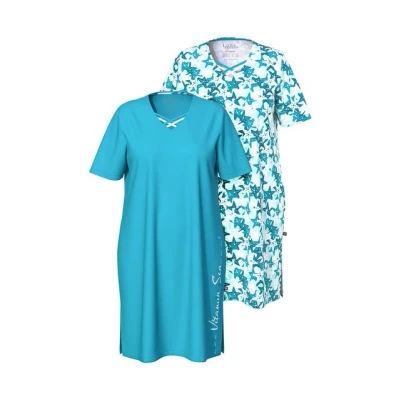 Abbildung von Ulla Popken 2 PACK Short Sleeve Starfish Nachthemd, Damen, Größe: 46/48, Light teal