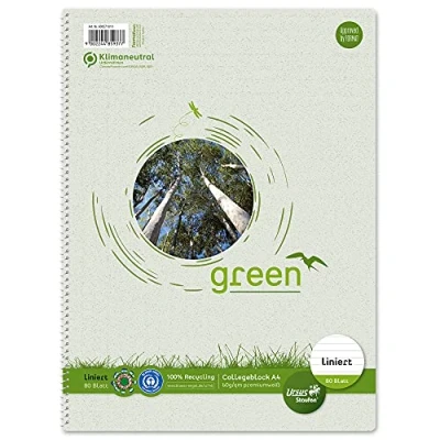 Abbildung von Staufen Green Collegeblock DIN A4, 9mm liniert, 80 Blatt, 4 fach Lochung, premiumweißes 60g/m² Recyclingpapier, 1 Stück
