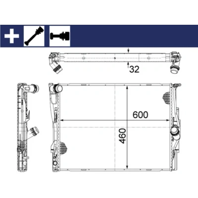 Abbildung von MAHLE ORIGINAL CR 1087 000S Kühler, Motorkühlung 600 458 32 mit Zubehör Schrauben Kühlrippen gelötet BMW: 3 Limousine, 1 Schrägheck, Touring