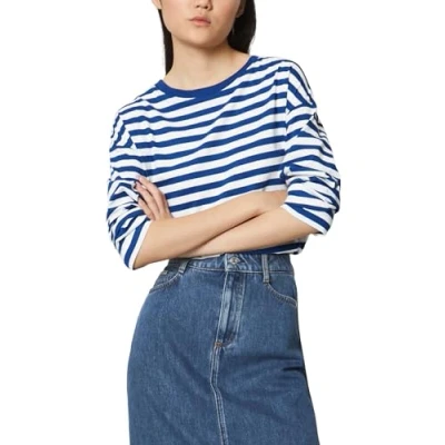Abbildung von Marc O&#039;Polo Denim Longsleeve Crewneck Striped Langarmshirt, Damen, Größe: Large, Kensington blue