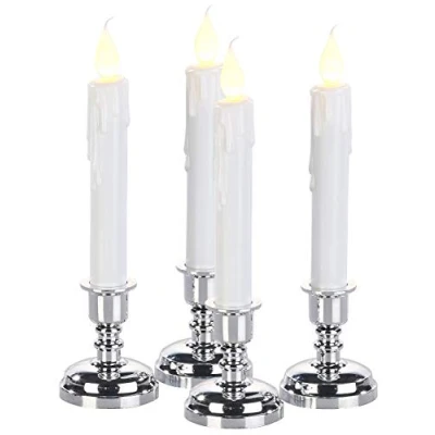 Abbildung von Britesta Halloween Beleuchtung: 4er Set LED Stabkerzen mit silbernem Kerzenständer, flackernde Flamme (Elektrische Helloween Kerzen, Tischleuchte Batterie)