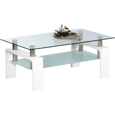 Abbildung von Stolkom Couchtisch &quot;Mango II Glastisch, Wohnzimmertisch, Tisch Glas BxHxT 100x46x60 cm&quot;, Sicherheitsglas 8mm stark, Edelstahlrohre als Distanzhalter