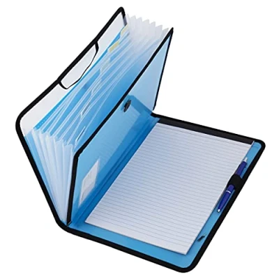 Abbildung von D.RECT Aktentasche Notizbuch im Set Fächermappe Ordnungsmappe Erweiterbar Tragbar Aktenordner Dokumentenmappen, runder Gummizug mit Verschlussknopf, 7 Fächer A4 Blau