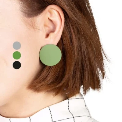 Abbildung von Große Statement Ohrringe rund Flache Ohrstecker grün Geometrischer Modeschmuck nachhaltig &amp; handgemacht Ø 30mm