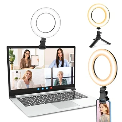 Abbildung von UBeesize Ringlicht Laptop, 6&#039;&#039;Ringleuchte mit Stativ&amp;Clip, Videokonferenz Licht 5 Beleuchtungsmodi/5Helligkeiten