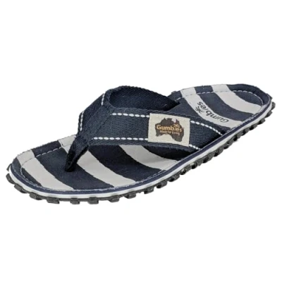 Abbildung von Gumbies Originals Blau Flip Flops aus recycelten Materialien robuste Sohle wiederverwerteten Autoreifen, weiches Fußbett Canvas Baumwolle, bequemer Zehensteg Deck Chair Stripe, 42