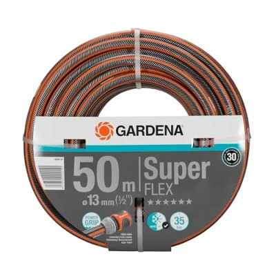 Abbildung von Gardena Premium SuperFLEX Schlauch 13 mm (1/2 Zoll), 50 m: Gartenschlauch mit Power Grip Profil, 35 bar Berstdruck, hochflexibel, formstabil, UV beständig (18099 20)