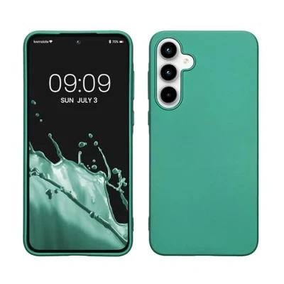 Abbildung von kwmobile Case kompatibel mit Samsung Galaxy A35 Hülle Schutzhülle aus Silikon metallisch schimmernd Handyhülle Metallic Dunkelgrün