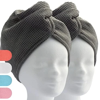 Abbildung von ELEXACARE Turban Handtuch Haarturban mit Knopf, Mikrofaser (2 St), Turbanhandtuch Knopf und Schlaufe