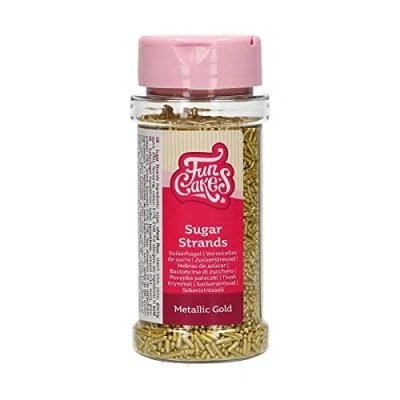 Abbildung von FunCakes Sugar Strands Metallic Gold: Kuchenstreusel, großartiger Geschmack, perfekt zum Dekorieren von Kuchen, Cupcake Streusel. 80 g.