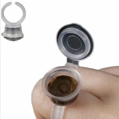 Abbildung von 100 Pack Tattoo Tinte Ringe, Einweg Microblading Pigment Kleber Halter Tasse Semi Permanent Make Up Wimpern Augenbraue Tätowierung Ink Caps Klein, für und Wimpernverlängerung