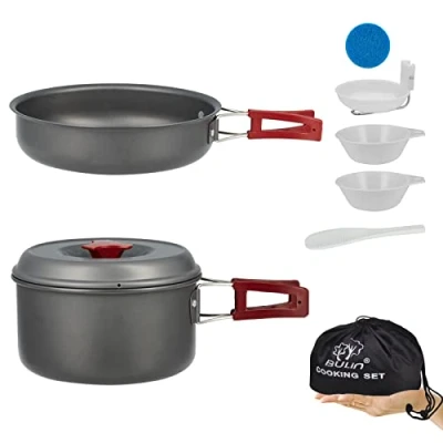 Abbildung von Bulin Camping Kochgeschirr Set,Outdoor Kochset Aluminium,Camping Töpfe und Pfannen für 1 2 4 6 Personen Picknick Wandern (2 1.6L)