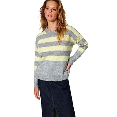 Abbildung von Trendyol Damen Oversize Basic Crew Neck Knitwear Sweater Pullover, Grey, S