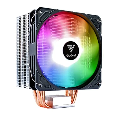 Abbildung von GAMDIAS BOREAS E1 410 CPU Kühler, Luftkühler, Lüfter, direkter Berührungskontakt, 4 Kupfer Heatpipes, Dual Ring ARGB, vollständig anpassbare ARGB Beleuchtung, kompatibel mit Intel &amp; AMD