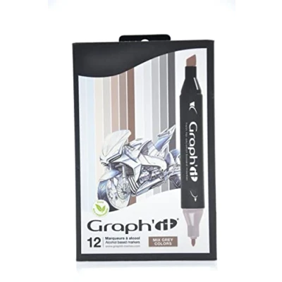 Abbildung von Graph&#039;it Marker auf Alkoholbasis, 12er Set, 2 Spitzen Mix Greys colors