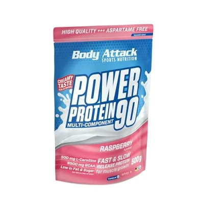Abbildung von Body Attack POWER Protein 90 Raspberry 500g Beutel Mehrkomponenten Pulver, Made in Germany Mit BCAA, Vitaminen &amp; L Carnitin Shake extra cremiger Geschmack, gute Löslichkeit