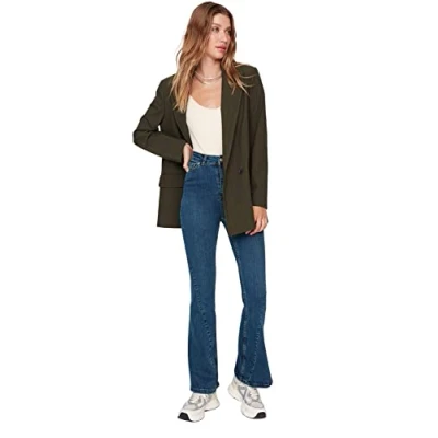 Abbildung von TRENDYOL Damen Herren Hoher Bund Flared Jeans, Blau, 42