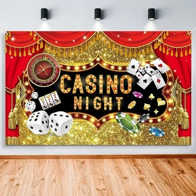 Abbildung von Ayearparty Casino Night Poker Würfel Fotografie Hintergrund Vinyl Las Vegas Gold Glitter Bokeh Fotohintergrund Motto Geburtstag Party Dekorationen Banner Fotokabinen Studio Requisiten 180 x 109