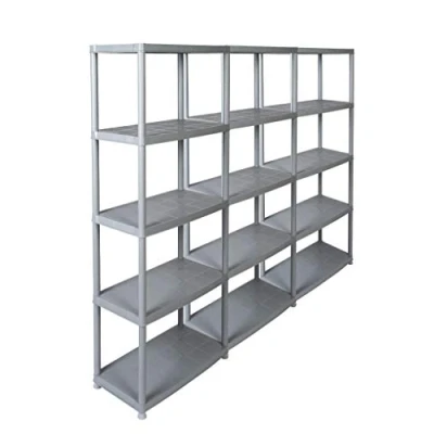 Abbildung von Kreher Spar Set 3 Stück Kunststoffregal, Lagerregal in Grau, 5 Böden und 150 kg Traglast pro Regal. 71 x 38 171 H cm. TÜV Rheinland.