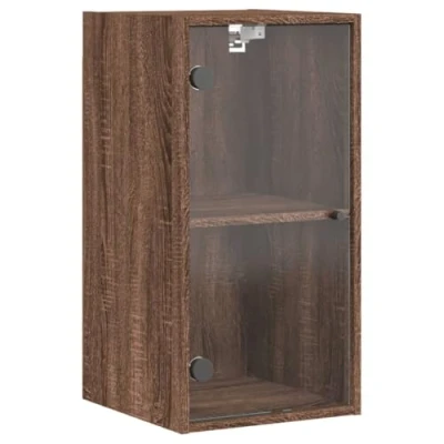 Abbildung von vidaXL Wandschrank, Hängeschrank mit Glastüren, Schrank Stauraum für Wohnzimmer, Küchenschrank Badschrank Wandmontage, Modern, Braun Eichen Optik