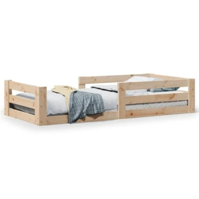 Abbildung von vidaXL Massivholzbett, Holzbett mit Kopfteil Fußteil Lattenrost, Einzelbett für Schlafzimmer, Bett Bettgestell, 100x200cm Kiefernholz