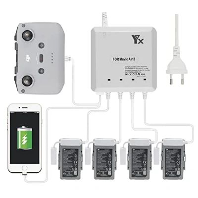 Abbildung von LYONGTECH 6 in 1 Akku Ladegerät für DJI Air 2S,Mavic 2 Drohne, lädt 4 Batterie und USB Anschlüsse Gleichzeitig,Parallel Akkuladestation Hub Zubehör