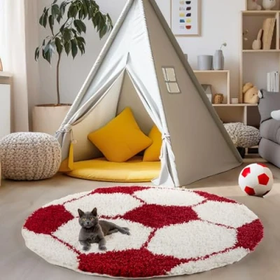 Abbildung von Kinderteppich Fußball Design, Carpettex, Rund, Höhe: 30 mm, Kinder Teppich Form Kinderzimmer versch.farben und größen