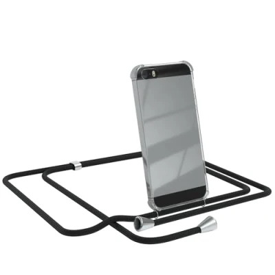 Abbildung von EAZY CASE Handykette kompatibel mit iPhone 5 / 5S SE (2016) Handyhülle Umhängeband, Handykordel Schutzhülle, Silikonhülle, Band, Stylische Kette Hülle für Smartphone, Schwarz