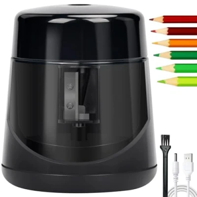 Abbildung von Elektrischer Anspitzer, Spitzer,Tragbarer Bleistiftspitzer mit Behälter, für 7 12mm stifte, Schulen, Haushalte, Büros und Klassenzimmerr