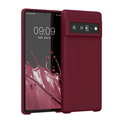 Abbildung von kwmobile Hülle kompatibel mit Google Pixel 6 Pro Silikon Handy Case Handyhülle weiche Oberfläche kabelloses Laden Rhabarber Rot