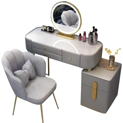 Abbildung von Preferspace Schminktisch mit Spiegel und Lichtern, 3 Farbbeleuchtungsmodi, moderner Schlafzimmer Schubladen