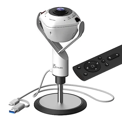 Abbildung von j5create JVU368 360 KI gesteuerte Webcam mit Freisprecheinrichtung, Smart Tracking &amp; Auto Framing, 1080p, HDR, Fernsteuerung, Arbeiten Teams, Zoom, Google Meet (JVU368)