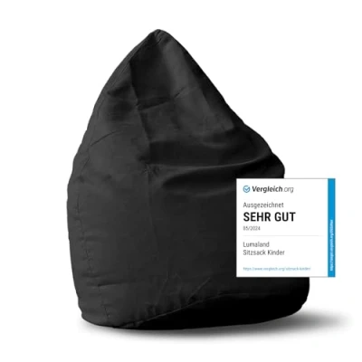 Abbildung von Lumaland Sitzsack Luxury 60x45cm Microvelours Beanbag mit extra weichem &amp; robustem Stoff für Erwachsene Kinder Ideal geeignet Kinderzimmer Sessel Stuhl Bean Bag [Schwarz]