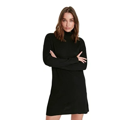 Abbildung von TRENDYOL Damen Regular Standard Rollkragen Strickkleid Kleid, Schwarz, M