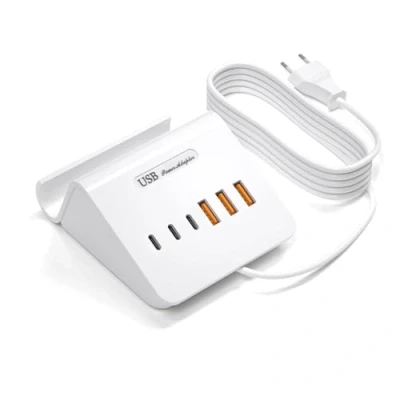 Abbildung von POANES Ladegerät Mehrfach Ladestation Mehrere Geräte 3A3C Netzteil 6 Port für iPhone 11/12/13 Pro Max XS XR X 8 7 Plus, Samsung Galaxy S21 S9 S8 LG, Huawei etc (Weiß 25W)